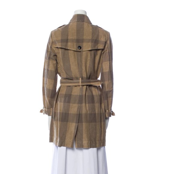 Burberry Linen Blend Plaid Trench Coat Size 4 - Picture 3 of 5
